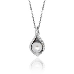 Silver Pave Set Cz Shell And Pearl Pendant And Chain SPG0051CZ