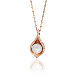 Silver Rose Gold Plated Pave Set Cz Shell And Pearl Pendant And Chain SPG0051R
