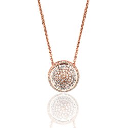 Silver Rose Gold Plated Pave Set Cz Round Pendant And Chain SPG0053R