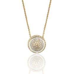 Silver Yellow Gold Plated Pave Set Cz Round Pendant And Chain SPG0053Y