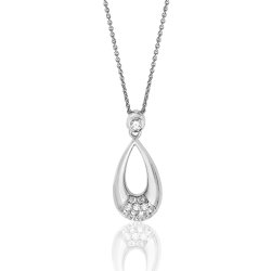 Silver  Pave Set Elongated Pear Shape Cz Pendant And Chain SPG0056CZ