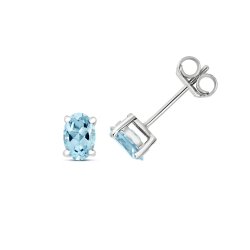 Aquamarine Oval Claw Set Studs In 9ct White Gold 