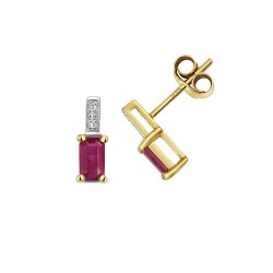 Diamond & Ruby Octagon Claw Set Studs In 9ct Gold 