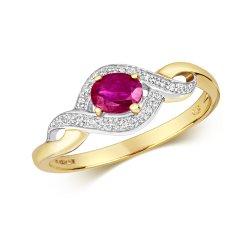 Diamond & Ruby Oval Wrap Ring In 9ct Gold 
