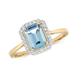 Diamond & Light Swiss Blue Topaz Octagon Cluster Ring In 9ct Gold 