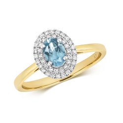 Diamond & Light Swiss Blue Topaz Oval 2 Row Cluster Ring In 9ct Gold 