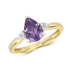 Diamond & Amethyst Pear Shape With Triangular Sides Ring In 9ct Gold 