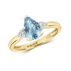Diamond & Light Swiss Blue Topaz Pear Shape With Triangular Sides Ring In 9ct Gold 
