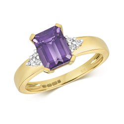 Diamond & Amethyst Octagon With Triangular Sides Ring In 9ct 