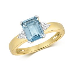 Diamond & Light Swiss Blue Topaz Octagon With Triangular Sides Ring In 9ct Gold 