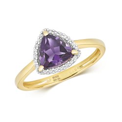 Diamond & Amethyst Rounded Triangle Cluster Ring In 9ct Gold 