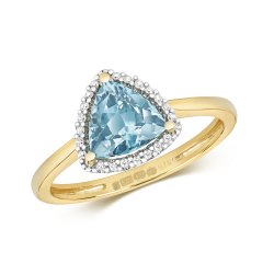 Diamond & Light Swiss Blue Topaz Rounded Triangle Cluster Ring In 9ct Gold 