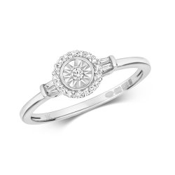 Diamond Illusion Set With Doule Baguette Shoulders Ring In 9ct White Gold 