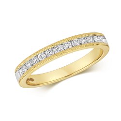 Diamond Channel Set Half Eternity Millgrain Ring In 9ct Gold 