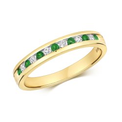 Diamond & Emerald Channel Set Half Eternity Ring In 9ct Gold 