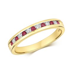 Diamond & Ruby Channel Set Half Eternity Ring In 9ct Gold 