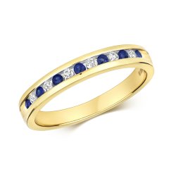 Diamond & Sapphire Channel Set Half Eternity Ring In 9ct Gold 
