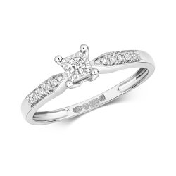 Diamond Princess Illusion With Set Shoulders Ring In 9ct White Gold 