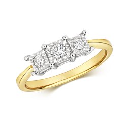 Diamond Princess Illusion Set Trilogy Ring In 9ct Gold 