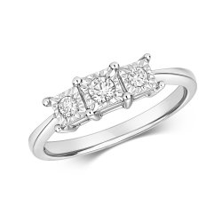 Diamond Princess Illusion Set Trilogy Ring In 9ct White Gold 