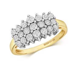 Diamond 3 Row Illusion Set Dress Ring In 9ct Gold 
