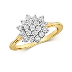 Diamond Illusion Set Cluster Ring In 9ct Gold 