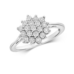 Diamond Illusion Set Cluster Ring In 9ct White Gold 