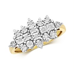 Diamond Illusion Cluster Boat Ring In 9ct Gold 
