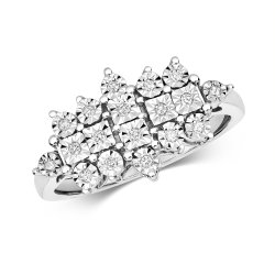 Diamond Illusion Cluster Boat Ring In 9ct White Gold 