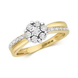 Diamond Illusion Cluster With Set Shoulders Ring In 9ct Gold 
