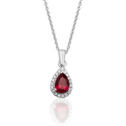 Silver Halo Red Pear Shape Cz Claw Set Pendant And Chain SPG0015RU