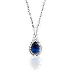 Silver Halo Blue Pear Shape Cz Claw Set Pendant And Chain SPG0015SA