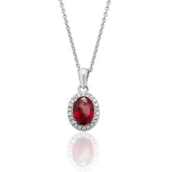Silver Halo Red Oval Cz  Claw Set Pendant And Chain SPG0025RU