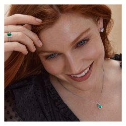 Silver Halo Green Emerald Cut Cz Bezel Set Pendant And Chain SPG0027EM