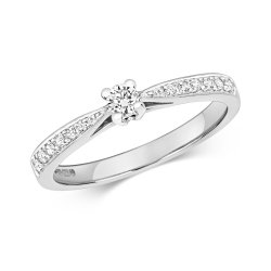 Diamond Solitaire With Grain Set Shoulders Engagement Ring In 9ct White Gold 