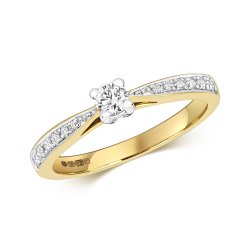 Diamond Solitaire With Grain Set Shoulders Engagement Ring In 9ct Gold 