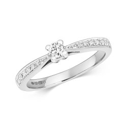 Diamond Solitaire With Grain Set Shoulders Engagement Ring In 9ct White Gold 