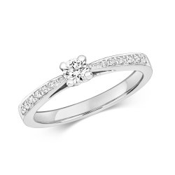 Diamond Solitaire With Grain Set Shoulders Engagement Ring In 9ct White Gold 