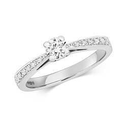 Diamond Solitaire With Grain Set Shoulders Engagement Ring In 9ct White Gold 