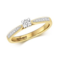 Diamond Solitaire With Grain Set Shoulders Engagement Ring In 9ct Gold 