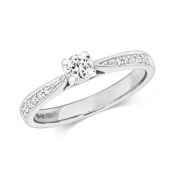 Diamond Solitaire With Grain Set Shoulders Engagement Ring In 9ct White Gold 