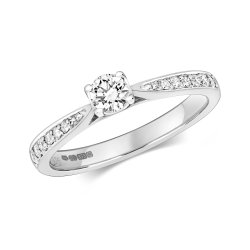 Diamond Solitaire With Grain Set Shoulders Engagement Ring In 9ct White Gold 