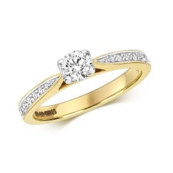 Diamond Solitaire With Grain Set Shoulders Engagement Ring In 9ct Gold 