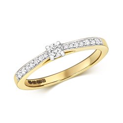 Diamond Solitaire With Grain Set Shoulders Engagement Ring In 9ct Gold 
