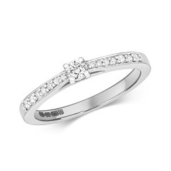 Diamond Solitaire With Grain Set Shoulders Engagement Ring In 9ct White Gold 