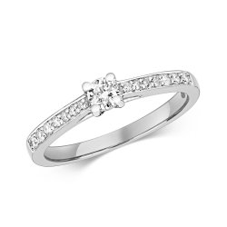 Diamond Solitaire With Grain Set Shoulders Engagement Ring In 9ct White Gold 