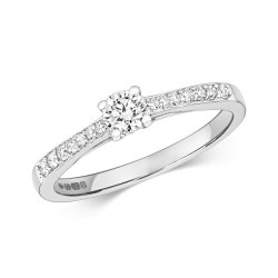 Diamond Solitaire With Grain Set Shoulders Engagement Ring In 9ct White Gold 