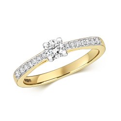 Diamond Solitaire With Grain Set Shoulders Engagement Ring In 9ct Gold 