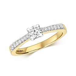 Diamond Solitaire With Grain Set Shoulders Engagement Ring In 9ct Gold 
