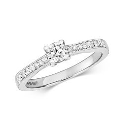 Diamond Solitaire With Grain Set Shoulders Engagement Ring In 9ct White Gold 